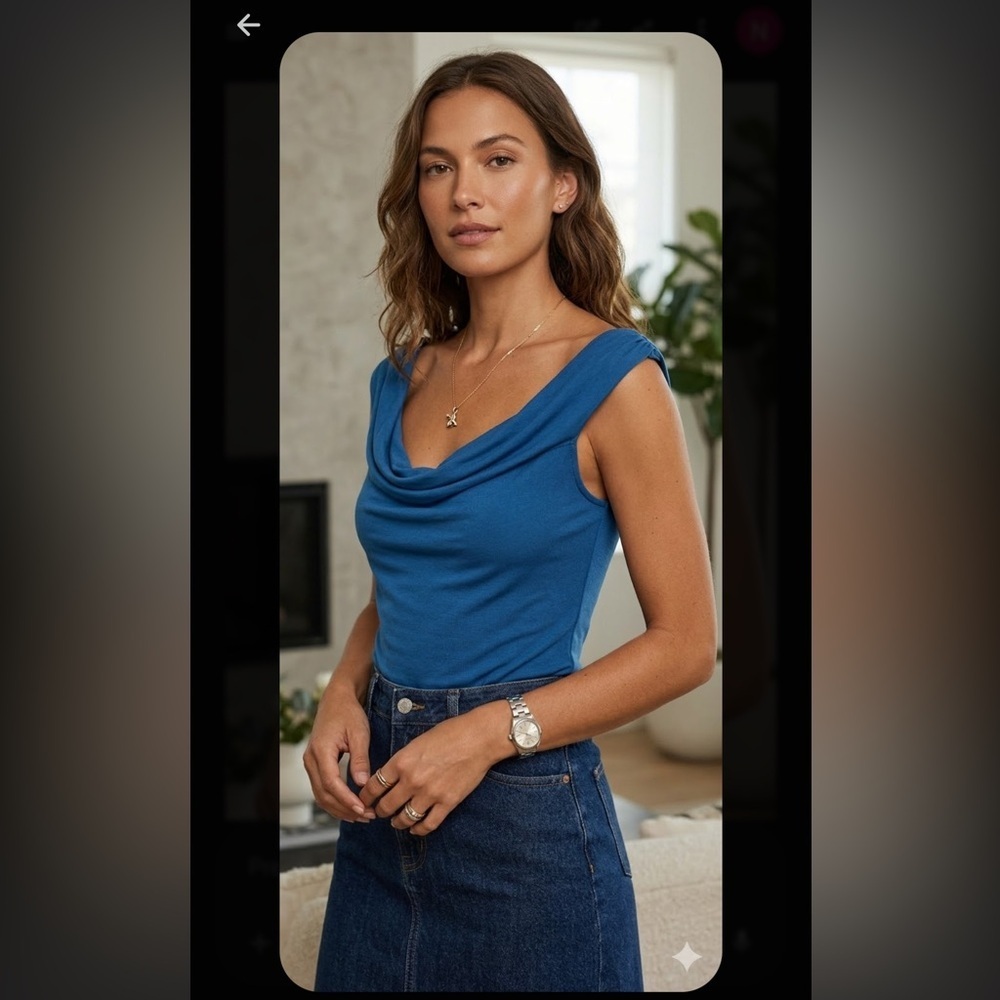 Reformation Women's Blue Draped Tank Top